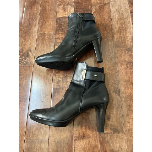 Aquatalia Black Leather Side Zip Royal Waterproof High heel Bootie Italy US 8.5 - Picture 6 of 12